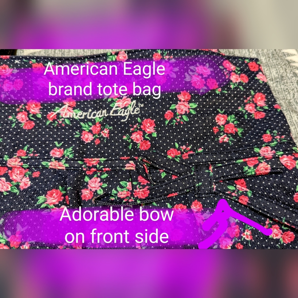 American Eagle By Payless Floral Tote Bag - Black and Pink - Picture 2 of 12